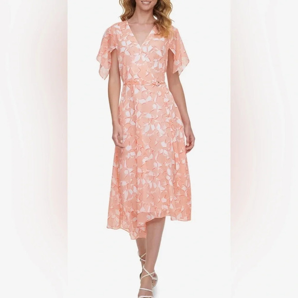 DKNY Floral Short Sleeve Front Wrap Dress - Picture 1 of 8